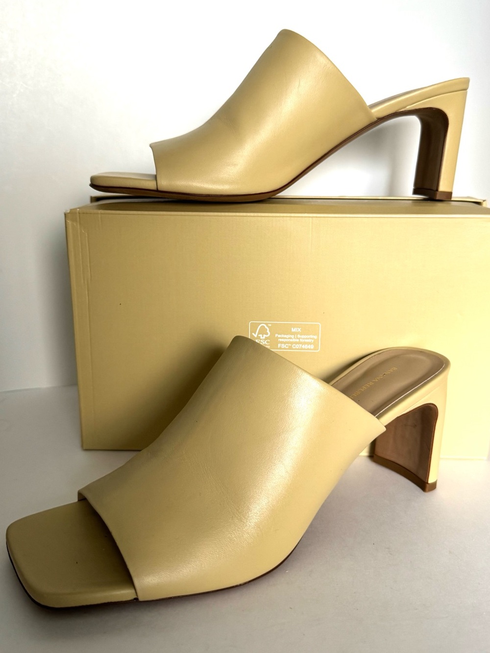 NWOT Banana Republic Pale Butter Yellow Square Toe Leather Mules US11 minimalist
